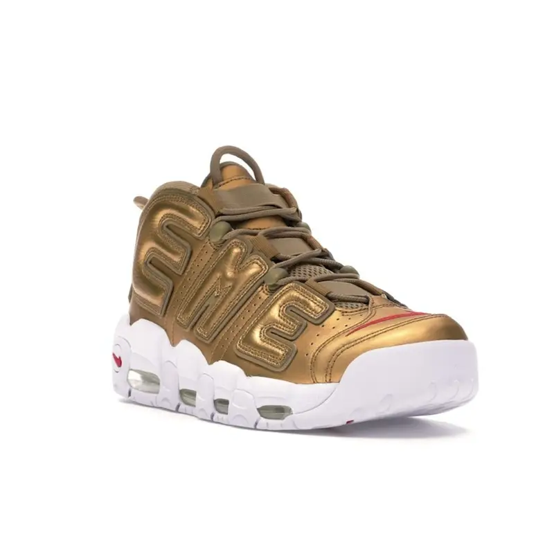 Supreme x Nike Air More Uptempo Oro Metallizzato Sneakers Unisex Bianco 902290-700 43 miniatura 2