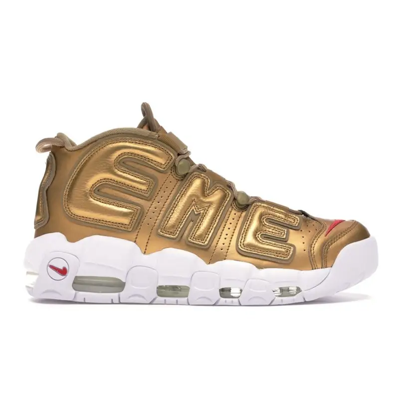 Supreme x Nike Air More Uptempo Oro Metallizzato Sneakers Unisex Bianco 902290-700 43