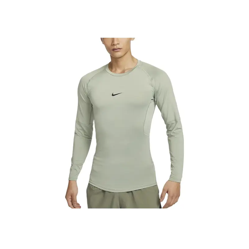 T-shirt a maniche lunghe raglan da allenamento aderente traspirante ad asciugatura rapida con logo Nike Pro Dri-Fit da uomo Tops Verde Orizzonte FB7920-370 XXL