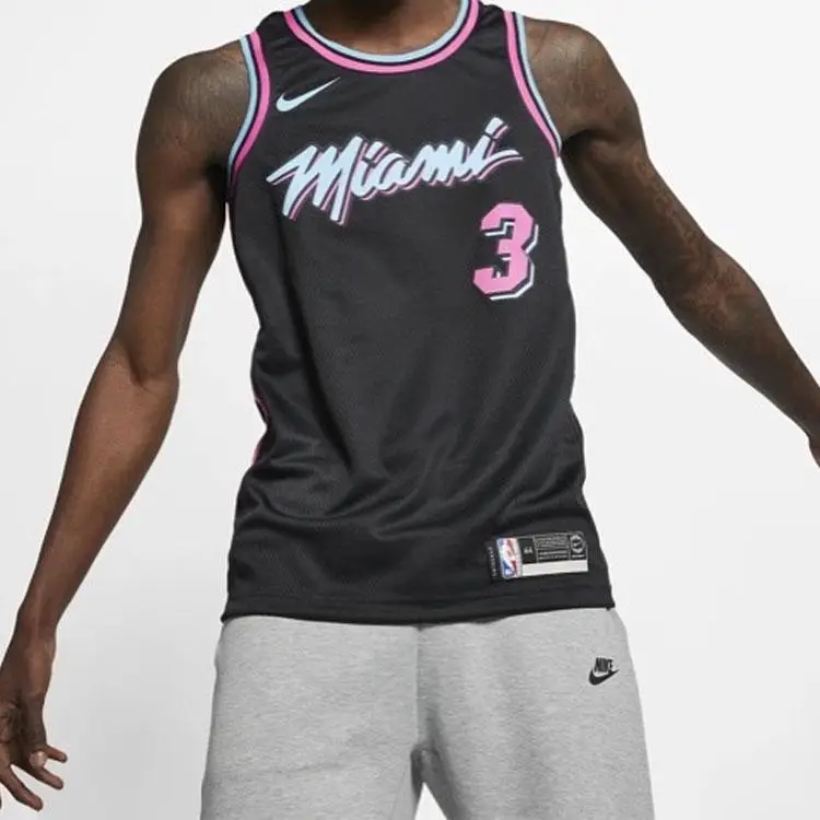 Traspirante NBA City Edition Miami Heat Dwyane Wade N 3 Maglia da Basket Uomo Maglia da Basket Nera AJ4622-013 XL miniatura 3