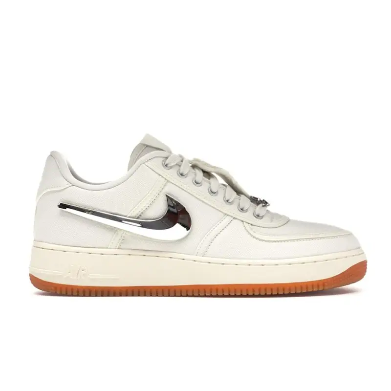 Travis Scott x Nike Air Force 1 Sail Sneakers Unisex Bianco Gomma-Marrone Chiaro AQ4211-101 36