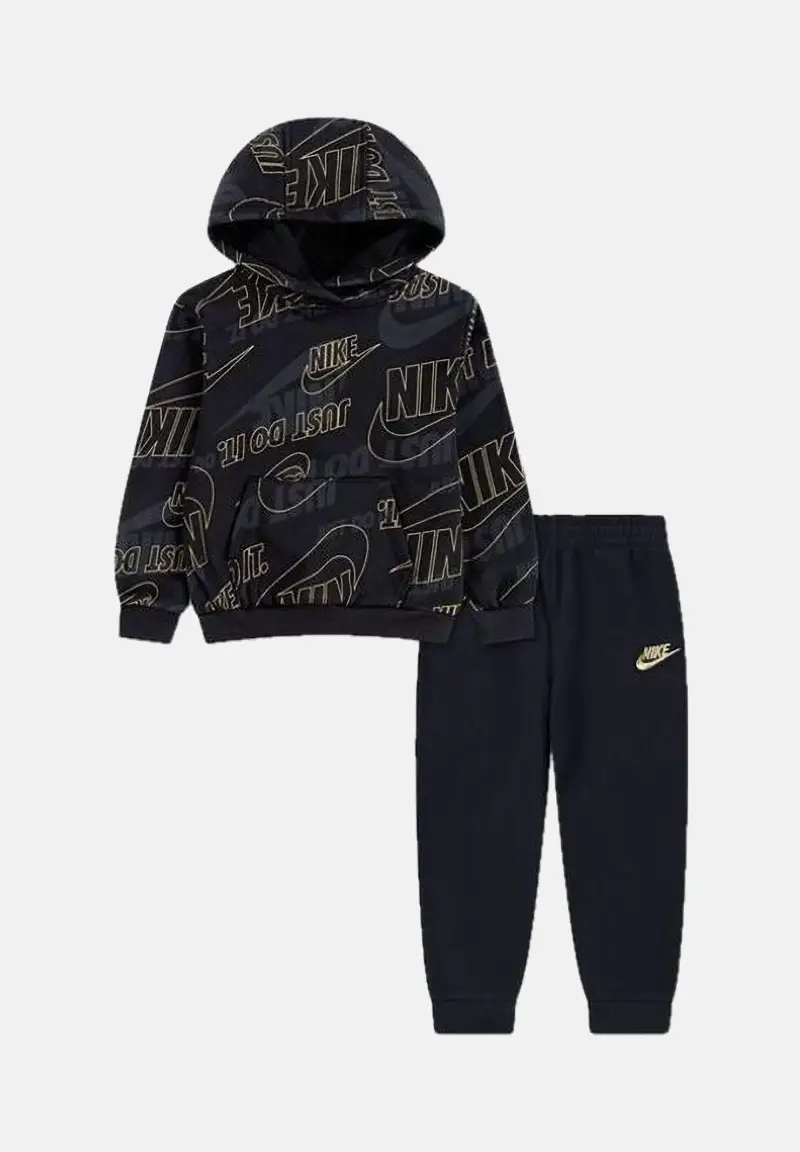 Tuta nera per bambino e bambina con stampa logo