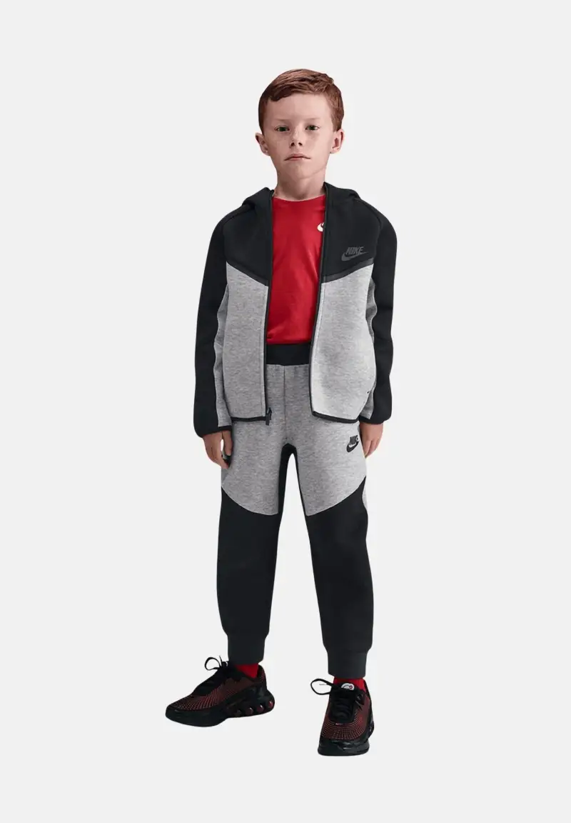Tuta Tech Fleece nera e grigia per bambino e bambina