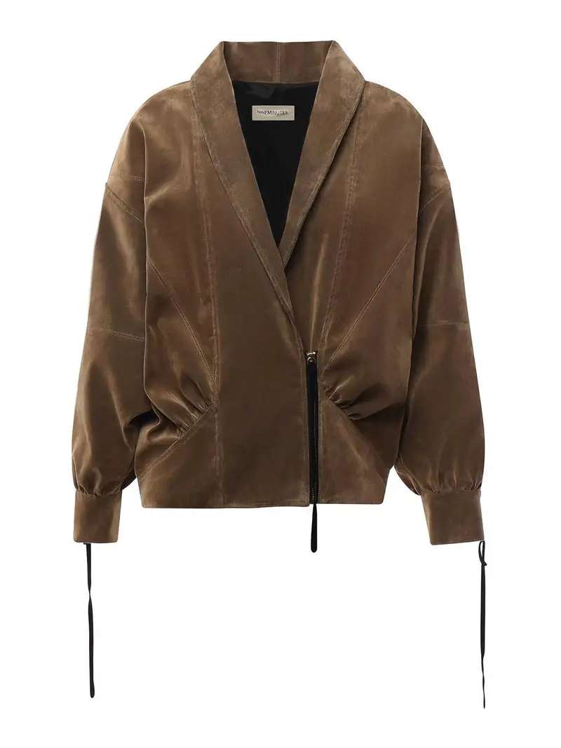 Giacca in finta pelle scamosciata Cammello