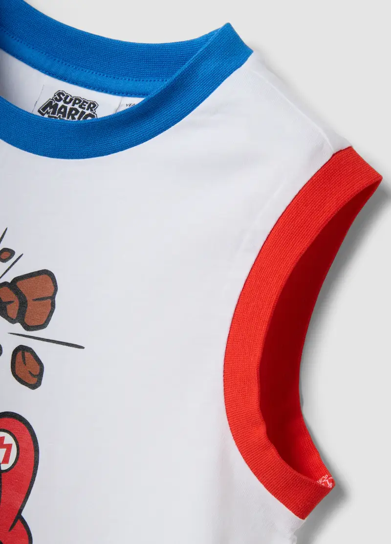 Canottiera In Puro Cotone Bianco Da Bambino Con Super Mario, Bianco miniatura 3