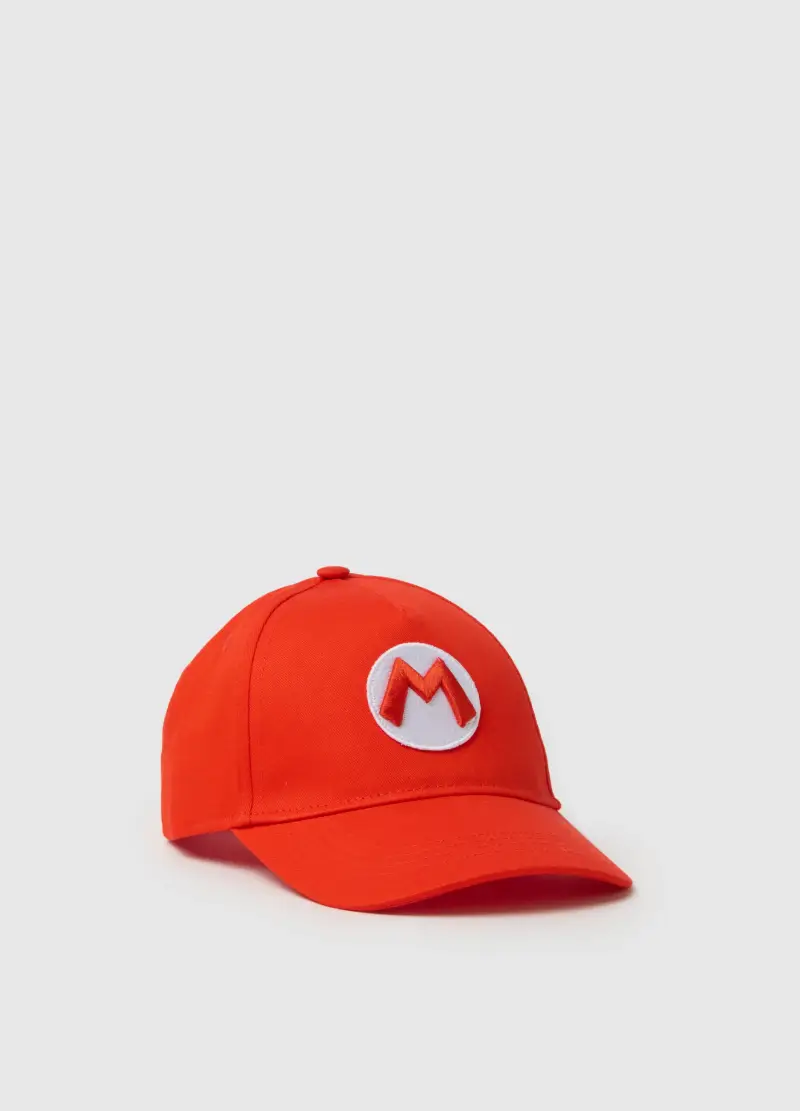 Cappello In Puro Cotone Rosso Da Bambino Con Logo Super Mario, Rosso