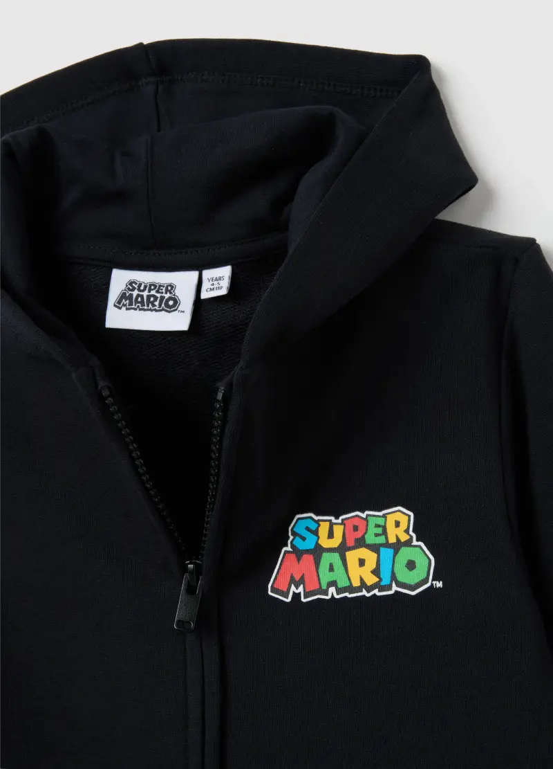Felpa Da Bambino In Puro Cotone Nero Regular Fit Con Stampa Super Mario, Nero miniatura 3