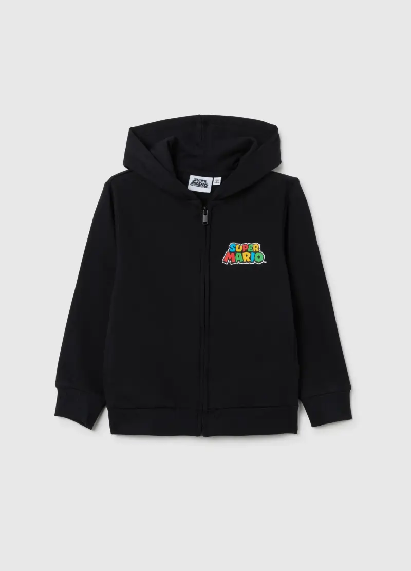Felpa Da Bambino In Puro Cotone Nero Regular Fit Con Stampa Super Mario, Nero