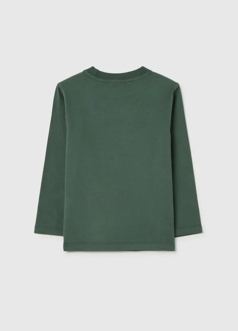 Maglietta Verde Da Bambino In Puro Cotone Regular Fit Con Stampa, Verde miniatura 2