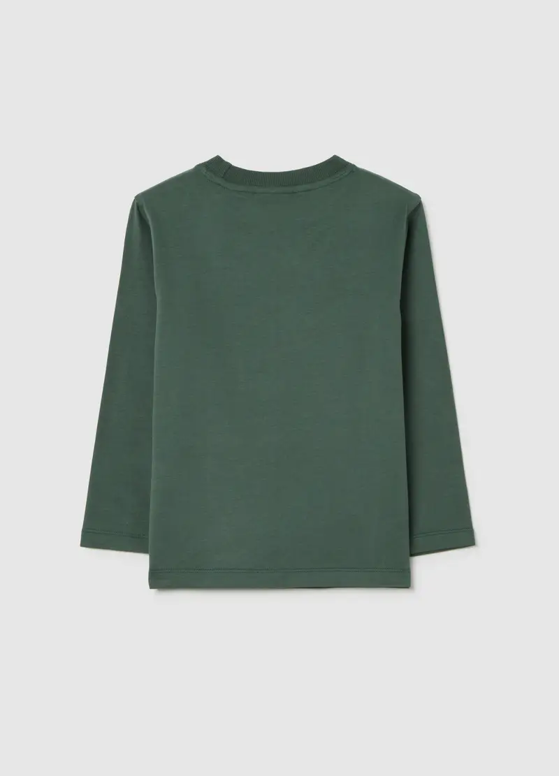 Maglietta Verde Da Bambino In Puro Cotone Regular Fit Con Stampa, Verde miniatura 2