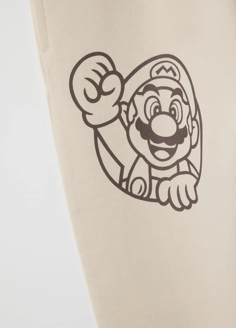 Pantaloni Da Bambino In Puro Cotone Beige Regular Fit Con Stampa, Beige miniatura 3