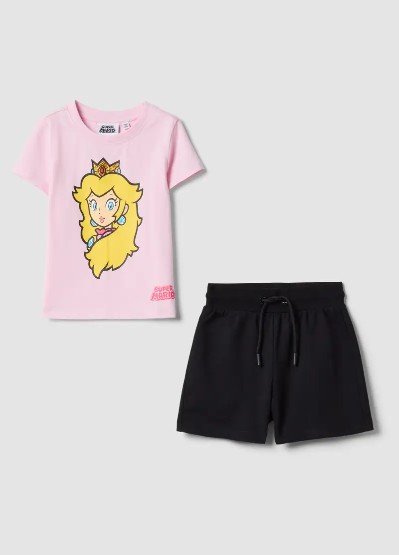 Set In Cotone Elasticizzato Multicolor Da Bambina Con Stampa Peach, Multicolor