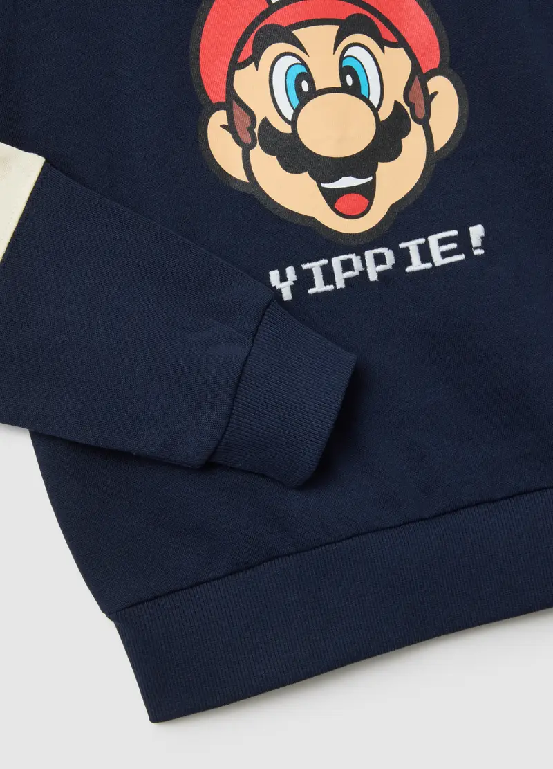 Set Jogging Da Bambino In Puro Cotone Blu Con Stampa Super Mario, Multicolor miniatura 3