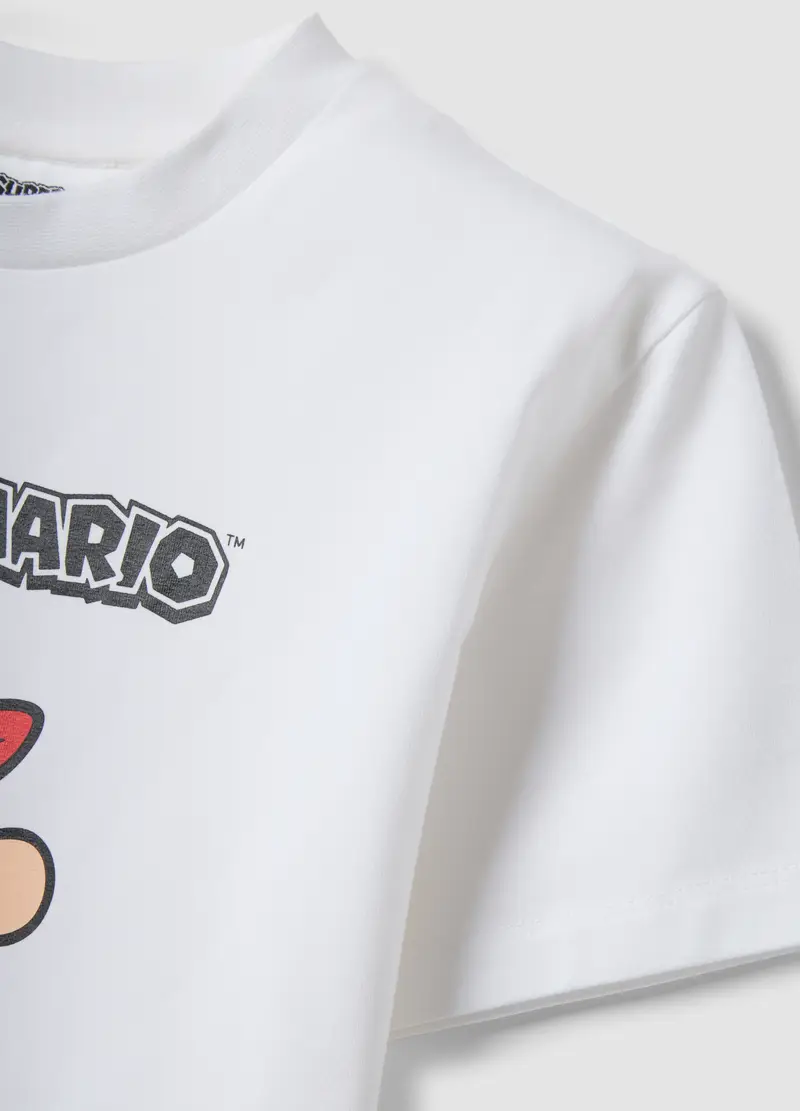 T-shirt In Cotone Elasticizzato Bianco Da Bambino Con Super Mario, Bianco miniatura 3