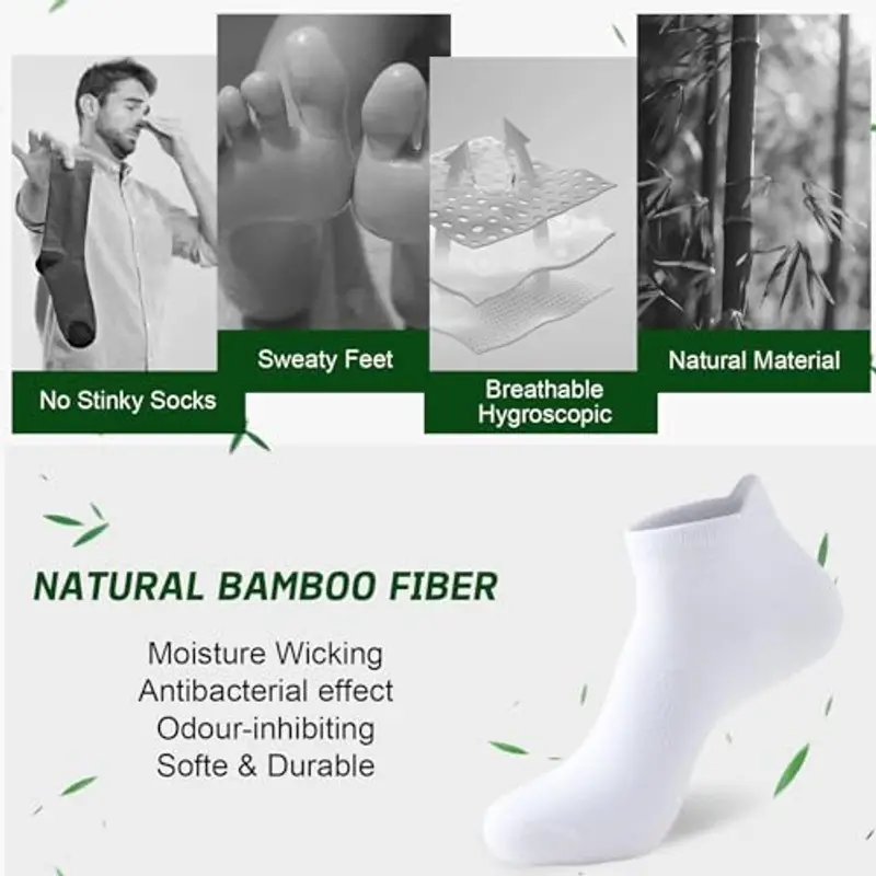 Niorasen Calzini in Bambù Uomo e Donna, 6 Paia, Calzini Corti, Estivi Traspiranti, da Lavoro, Sportivi alla Caviglia per Running e Ciclismo, Antibatterici, Anti-odore e Anti-sudore miniatura 2