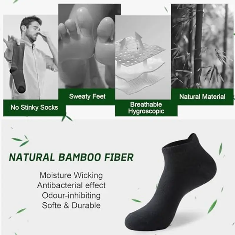 Niorasen Calzini in Bambù Uomo e Donna, 6 Paia, Calzini Corti, Estivi Traspiranti, da Lavoro, Sportivi alla Caviglia per Running e Ciclismo, Antibatterici, Anti-odore e Anti-sudore miniatura 2