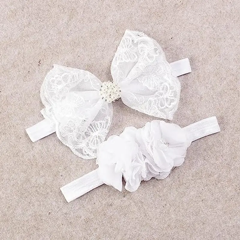 Nishine 2 confezioni per battesimo per neonato, con fiocco bianco, fascia per capelli per bambini miniatura 2