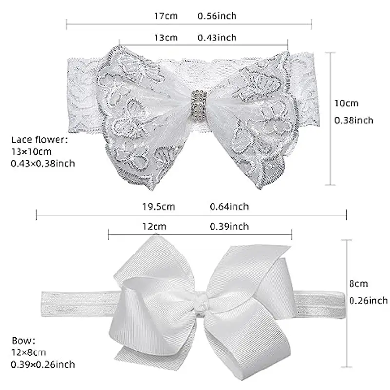 Nishine 2 confezioni per battesimo per neonato, con fiocco bianco, fascia per capelli per bambini, nodo di prua miniatura 2