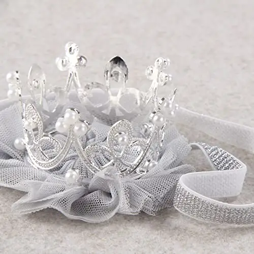 Nishine Diadema Neonato Principessa, Coroncine per Bambine con Tulle, Fermagli Capelli a Corona Regalo per Feste miniatura 2