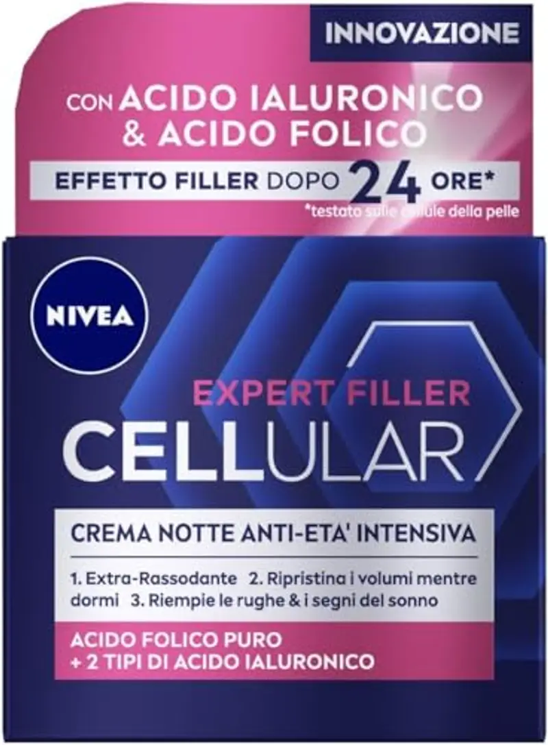 NIVEA CELLULAR EXPERT FILLER Crema Notte Anti-Età Intensiva SPF 15 50ml, Crema viso antirughe rassodante, Crema viso