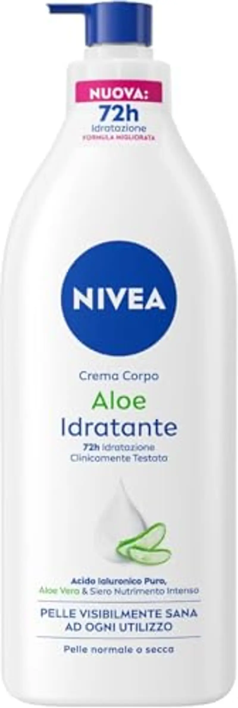 NIVEA Crema Corpo Aloe Idratante 500 ml, Crema idratante corpo 72h arricchita con Acido Ialuronico Puro, Aloe Vera e Siero Nutrimento Intenso, Crema corpo idratante pelle secca o normale