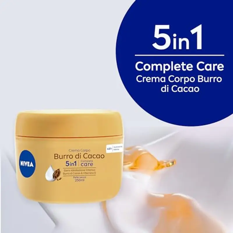 NIVEA Crema Corpo Burro di Cacao 250ml, Crema corpo idratante 48 ore, Crema corpo idratante pelle secca arricchita con Siero Idratazione Intensa, Burro di Cacao & Vitamina E miniatura 2