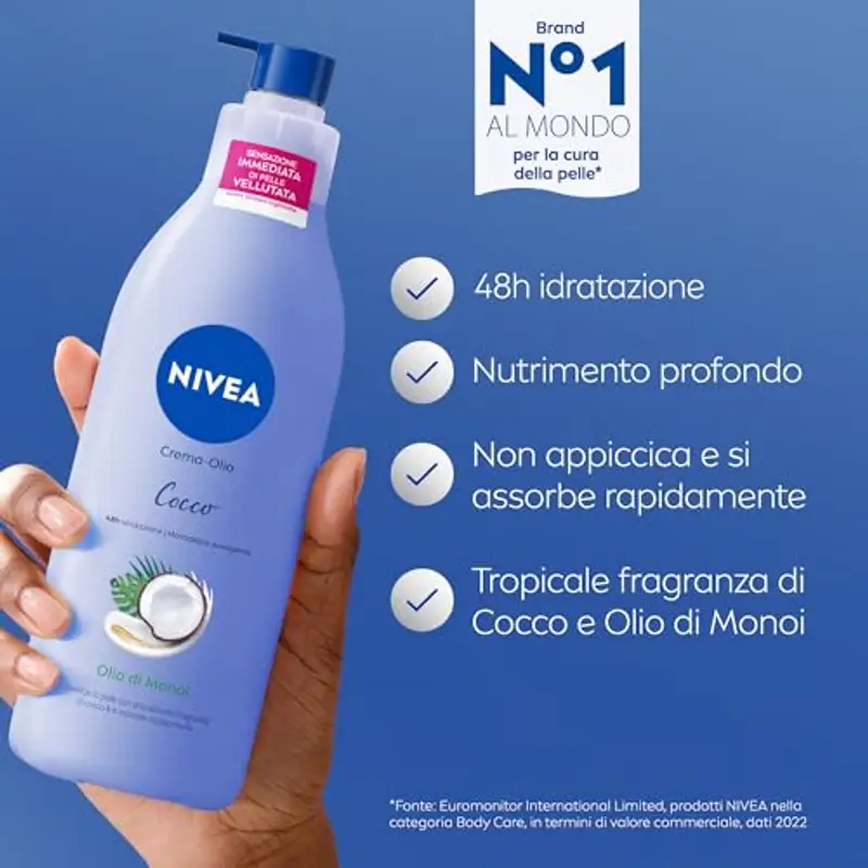 NIVEA Crema-Olio Cocco & Olio di Monoi 400 ml, Crema idratante corpo 48h, Crema corpo profumata con Olio di Monoi e fragranza di Cocco, Crema corpo idratante pelle secca vellutante miniatura 2