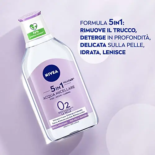NIVEA MicellAIR 5in1 Acqua Micellare Delicata 400 ml, Struccante viso e occhi dall'azione lenitiva, Detergente viso miniatura 2