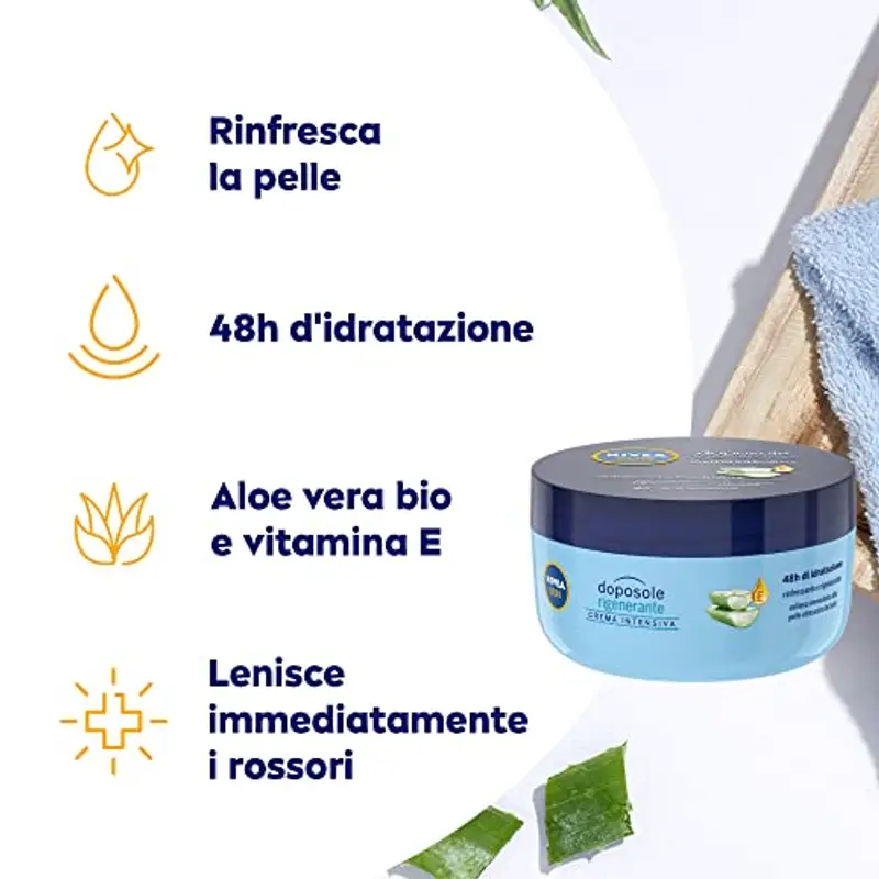 NIVEA SUN Crema Intensiva Doposole Rigenerante 300 ml, Crema doposole corpo con aloe vera bio, acido ialuronico e vitamina E, Crema corpo idratante e rinfrescante miniatura 3