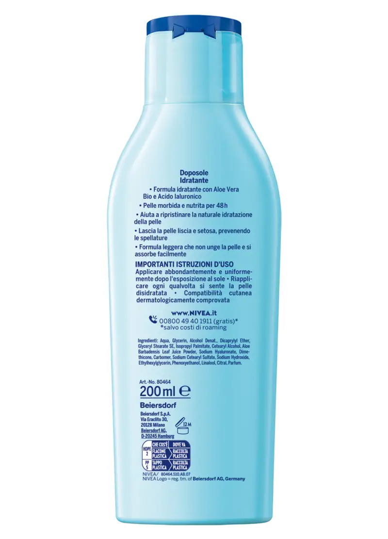 Nivea Sun Latte Doposole Hydrate 200 Ml, Dopo Sole Idratante Con Aloe Vera Bio E Acido Ialuronico, Donna, Bianco miniatura 2