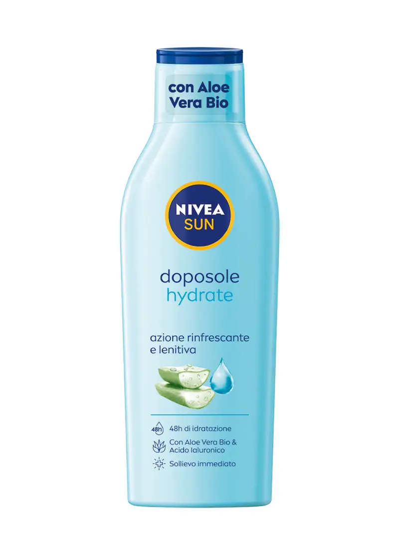 Nivea Sun Latte Doposole Hydrate 200 Ml, Dopo Sole Idratante Con Aloe Vera Bio E Acido Ialuronico, Donna, Bianco