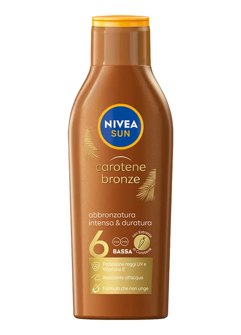 Nivea Sun Latte Solare Carotene Bronze Fp6 200 Ml, Crema Solare Abbronzante Fp6 Per Una Pelle Dorata, Donna, Bianco