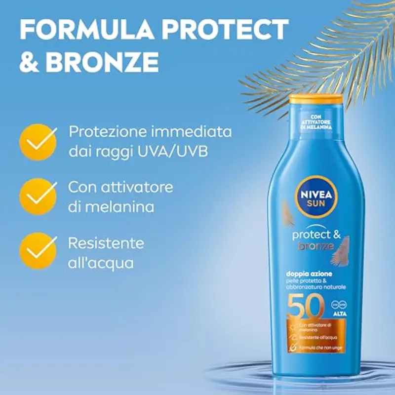 NIVEA SUN Latte Solare Protect & Bronze FP 50 200 ml, Crema solare 50 per un'abbronzatura dorata, intensa e uniforme, Protezione solare 50 con attivatore di melanina miniatura 3