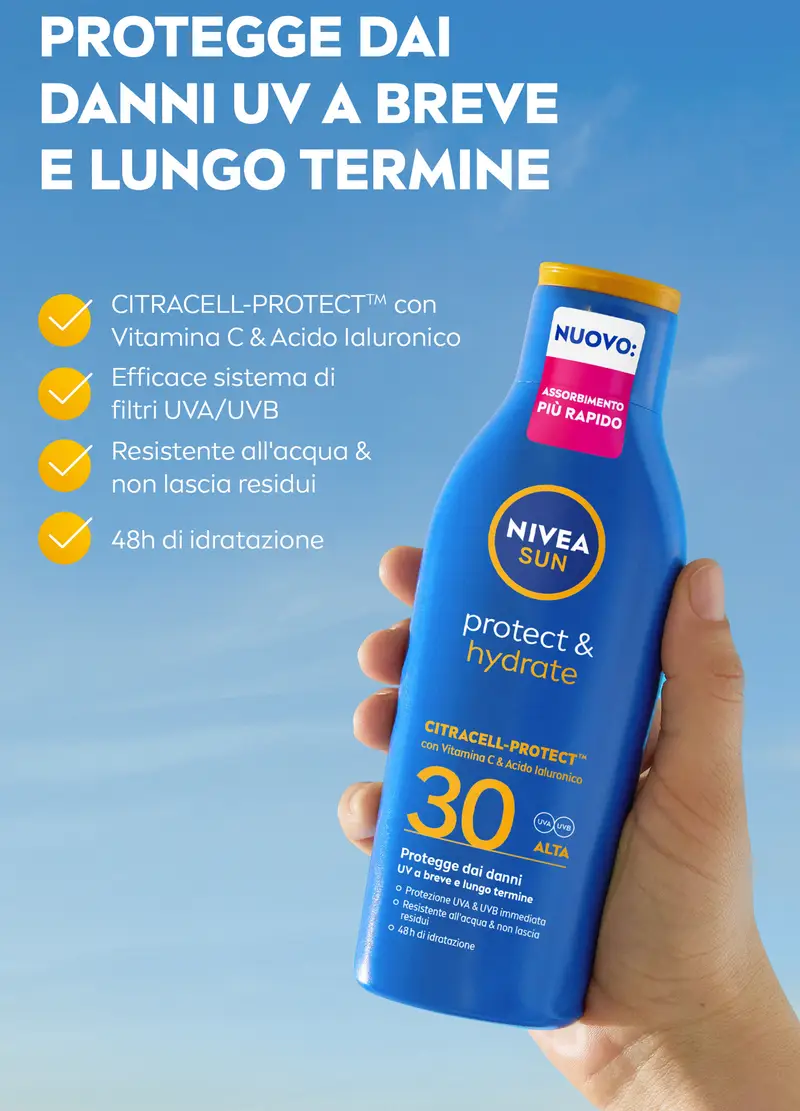 Nivea Sun Latte Solare Protect & Hydrate Spf30 200 Ml, Crema Solare 30 Idratante Per 48 Ore, Donna, Bianco miniatura 2