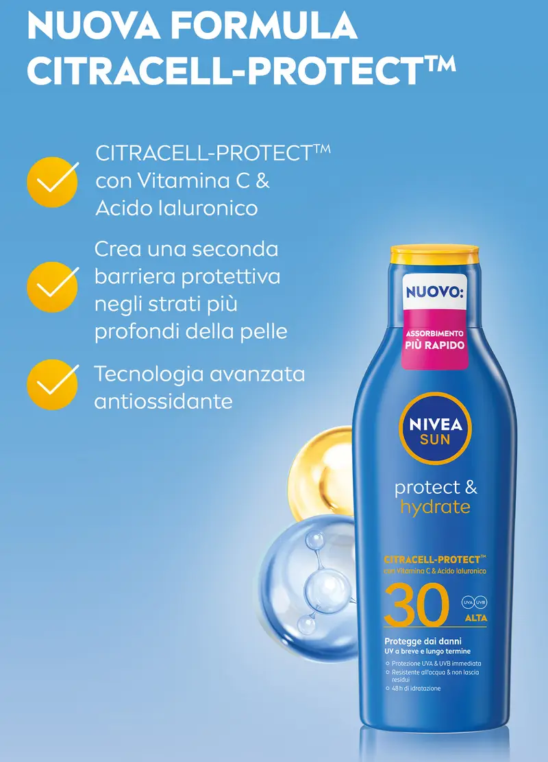 Nivea Sun Latte Solare Protect & Hydrate Spf30 200 Ml, Crema Solare 30 Idratante Per 48 Ore, Donna, Bianco miniatura 3