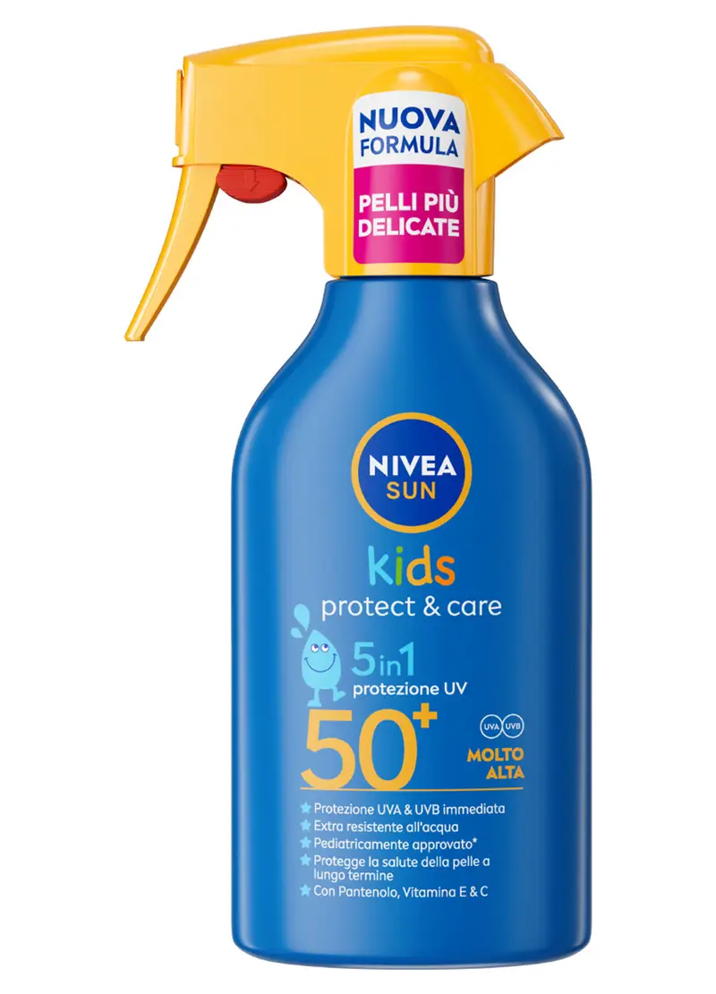 Nivea Sun Spray Solare Kids Protect & Care Fp50+ 270 Ml, Crema Solare Per Bambini Waterproof, Donna, Bianco