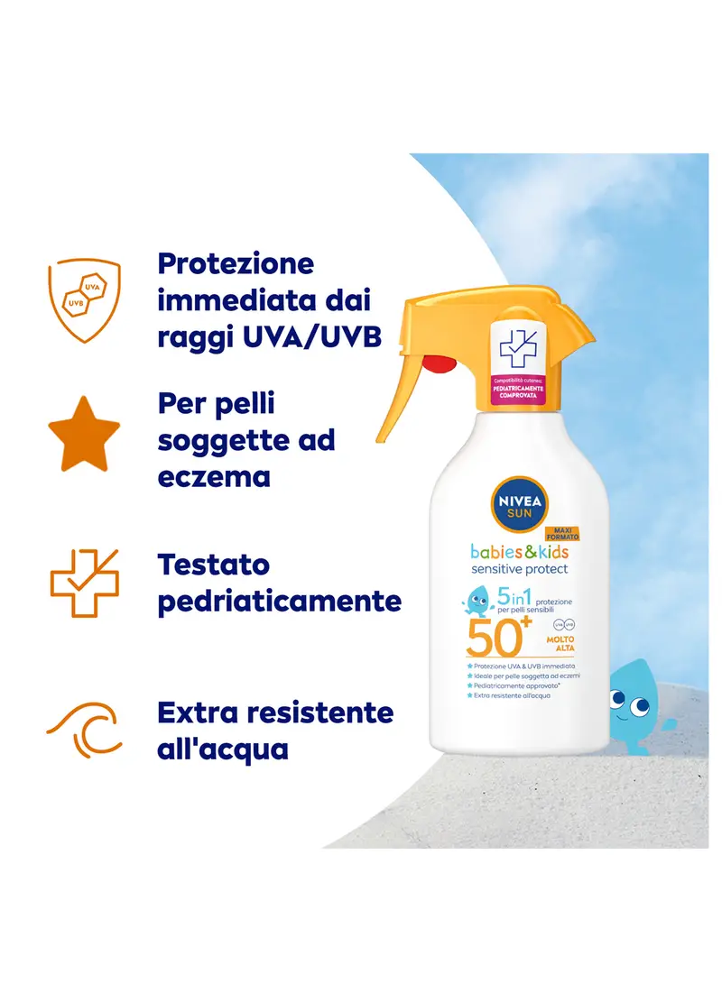 Nivea Sun Spray Solare Kids Sensitive Protect Fp50+ 270 Ml, Crema Solare Per Bambini E Neonati, Donna, Bianco miniatura 3