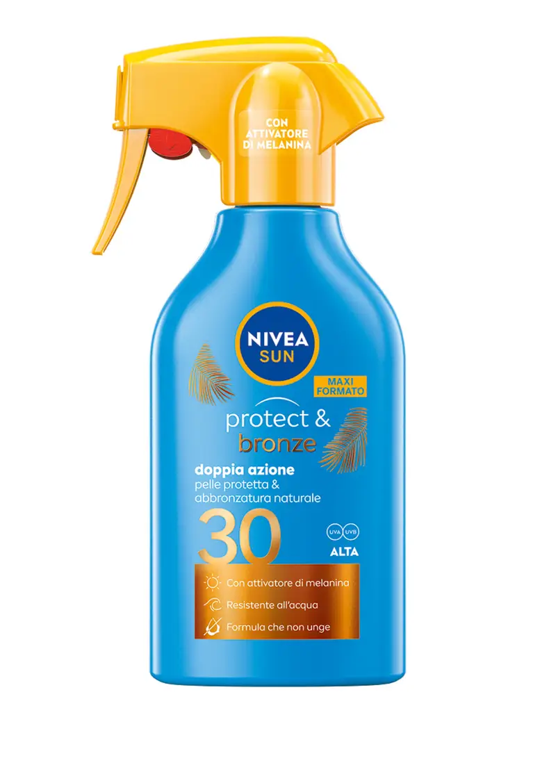 Nivea Sun Spray Solare Protect & Bronze Fp30 270 Ml, Crema Solare 30 Per Un'abbronzatura Dorata, Donna, Bianco