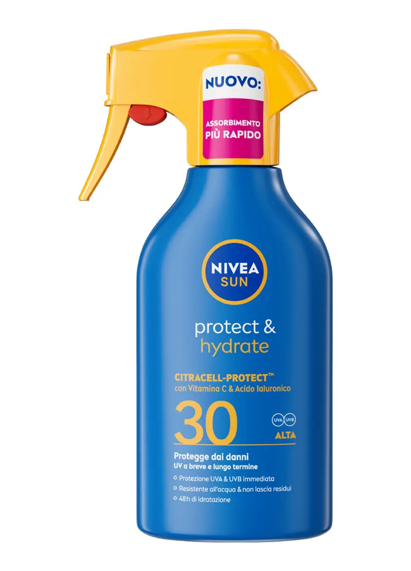 Nivea Sun Spray Solare Protect & Hydrate Spf30 270 Ml, Crema Solare 30 Idratante Per 48 Ore, Donna, Bianco