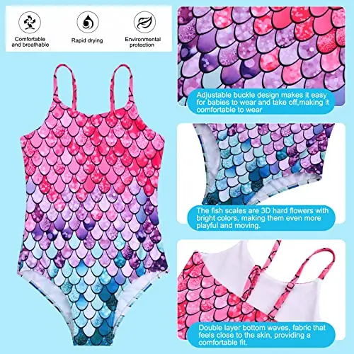 Nivofu Costume da Bagno per Ragazze, Costumi da Bagno Interi, Costume da Bagno a Sirena, Costumi a Pezzi da Bagno per miniatura 2