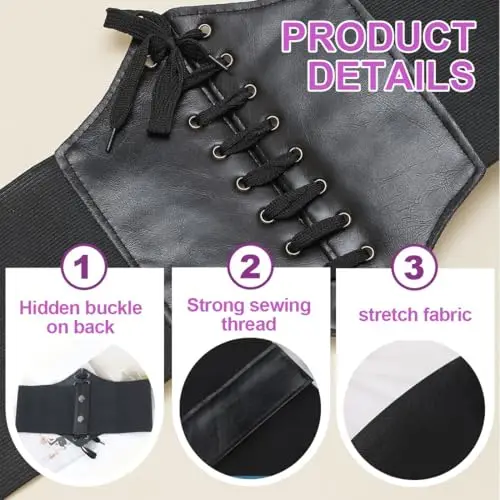 NJCXOLA Corsetto Donna Nero, Cintura Elastica, Stile Retr, Per Costume da Donna di Carnevale miniatura 3