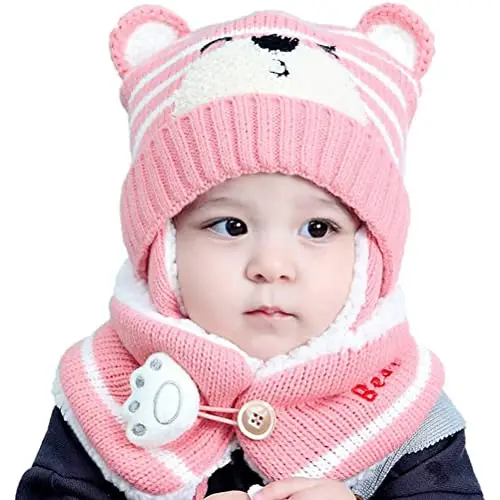 NLAND Cappello con Sciarpa per Bambini Bambino Berretto a Maglia con Protezione e Sciarpa Berretto Invernale Adatto a