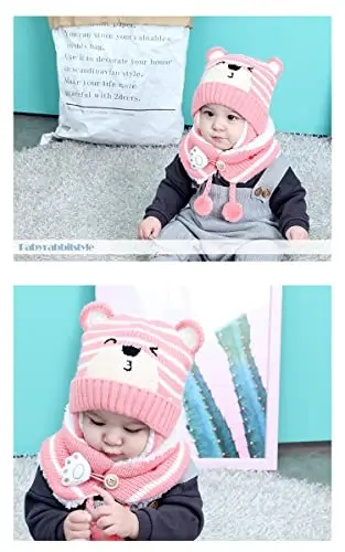 NLAND Cappello con Sciarpa per Bambini Bambino Berretto a Maglia con Protezione e Sciarpa Berretto Invernale Adatto a miniatura 2