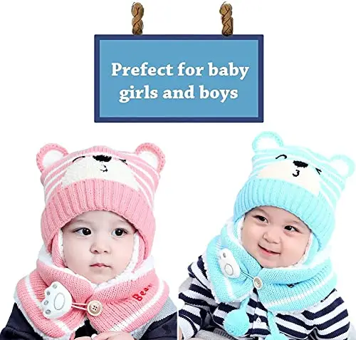 NLAND Cappello con Sciarpa per Bambini Bambino Berretto a Maglia con Protezione e Sciarpa Berretto Invernale Adatto a miniatura 3