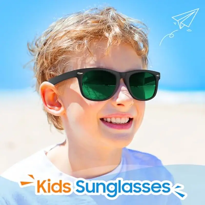 Nlieanuc Occhiali da Sole Bambino e Bambina UV400 Protezione Occhiali da Sole Polarizzati per Ragazzo e Ragazza 3 a 10 Anni Gommati Flessibili miniatura 2