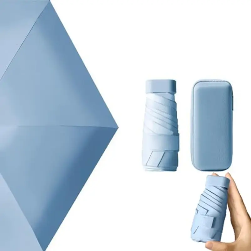 Nnicorns Travel Ombrello Pieghevole per Borsa con Custodia, Mini Ombrello Pioggia UV Protezione Sole, 6 costole ombrello portatile Per Donne, Ragazze (Blu)