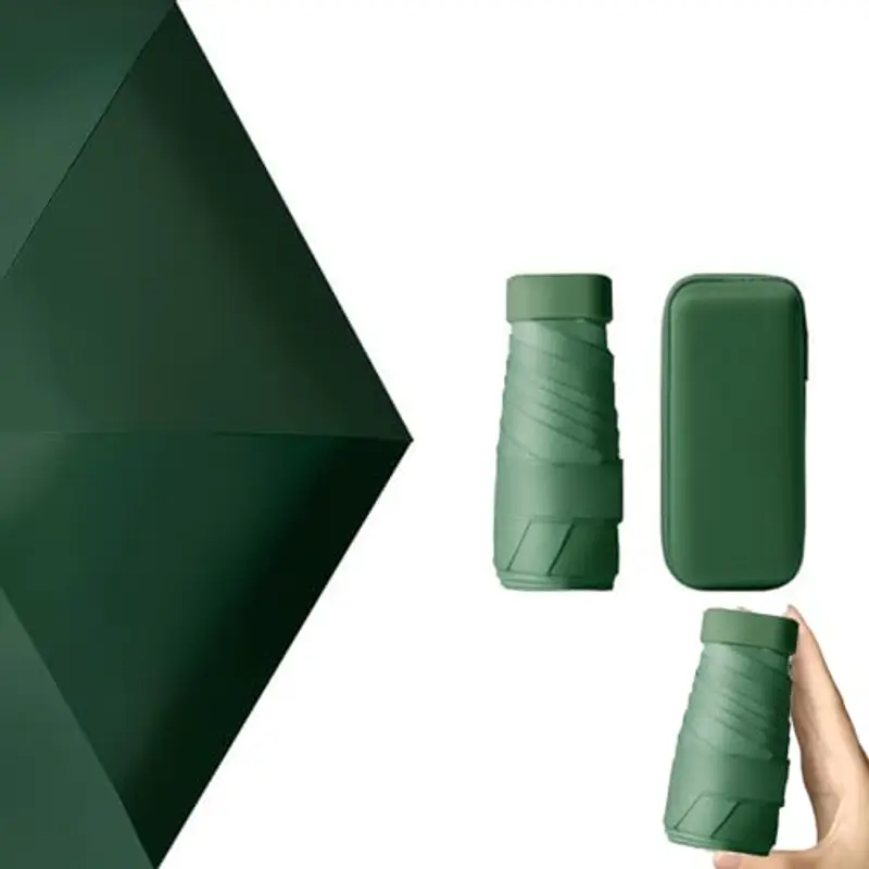 Nnicorns Travel Ombrello Pieghevole per Borsa con Custodia, Mini Ombrello Pioggia UV Protezione Sole, 6 costole ombrello portatile Per Donne, Ragazze (Verde Scuro)
