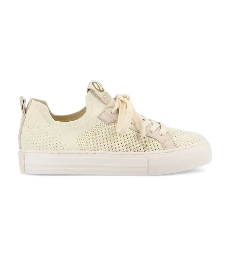 per donna KNGHFX0 Sneakers in tessuto con lacci beige (36), Basso, Stringhe, Casual