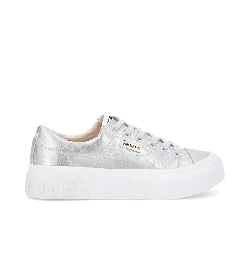 per donna QNBCDS0 Reset Sneaker con tomaia metallizzata e suola argento chiaro (38), Basso, Stringhe, Casual