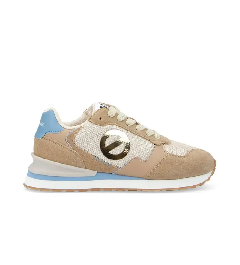 per donna QNIPSK0 Sneakers Tova Runner in pelle e tela con suola beige chiaro (36), Basso, Stringhe, Casual Dorato